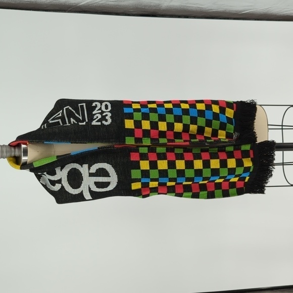 Ebay logo Knit Rectangle Scarf Black Red Blue Yellow 7.5in x 63in fall casual - Picture 2 of 6